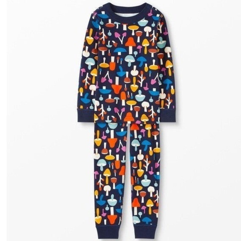 Hanna Andersson Mushroom Print Organic Cotton Pajama Set Navy Blue 120cm 6-7Y